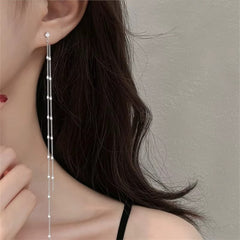 Long Linear Crystal Tassel Earrings