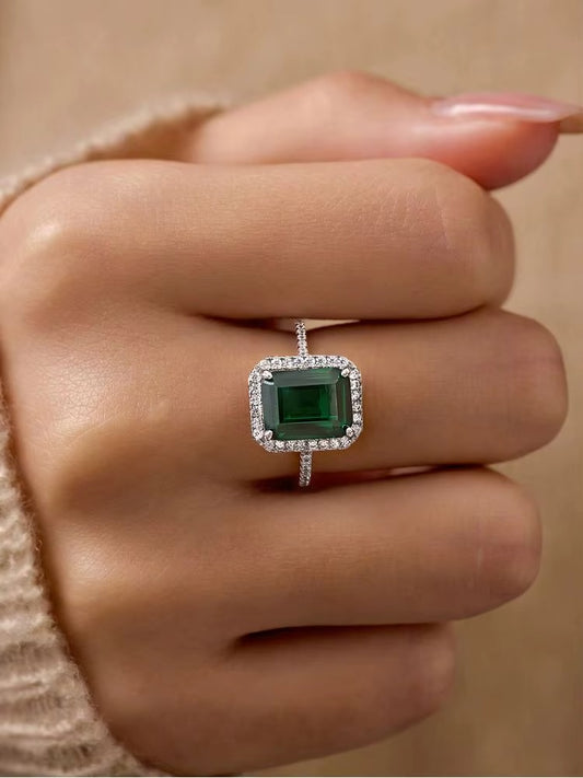 Emerald-Cut Green Zirconia Statement Ring