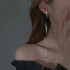 Long Linear Crystal Tassel Earrings