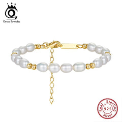 Gold Link Bracelet with Floating Pearl Charms