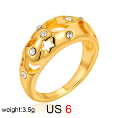 18k Gold Stainless Steel Moon Star Ring