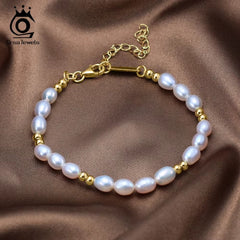 Gold Link Bracelet with Floating Pearl Charms