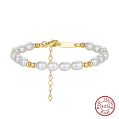 Gold Link Bracelet with Floating Pearl Charms