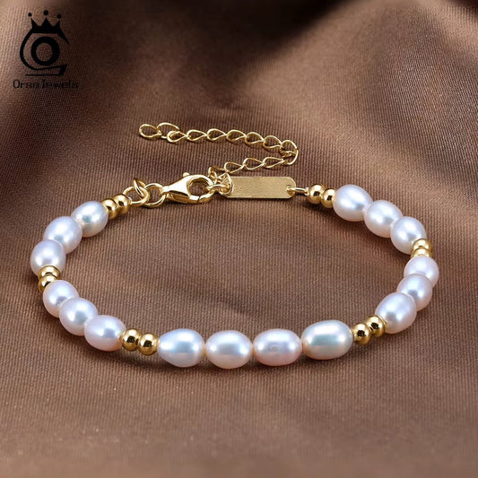 Gold Link Bracelet with Floating Pearl Charms