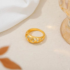 18k Gold Stainless Steel Moon Star Ring