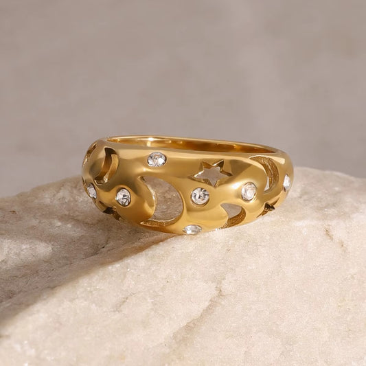 18k Gold Stainless Steel Moon Star Ring