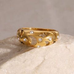 18k Gold Stainless Steel Moon Star Ring