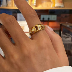 18k Gold Stainless Steel Moon Star Ring