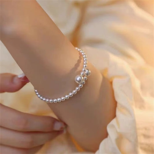 Single Large Pearl Open Cuff Bangle