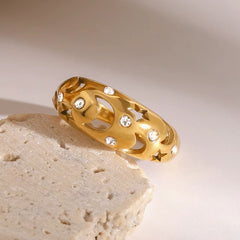 18k Gold Stainless Steel Moon Star Ring