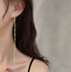Long Linear Crystal Tassel Earrings